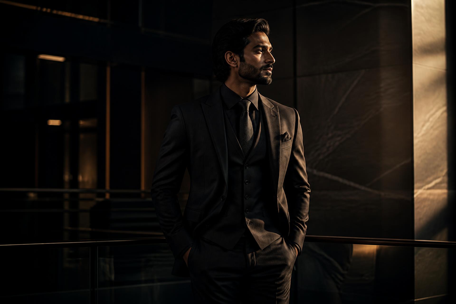 Model wearing a tailored three-piece suit from Formally India